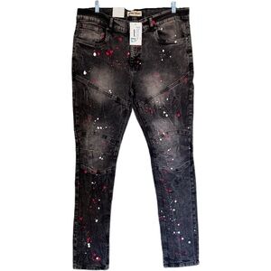 Blind Trust Black Jeans Paint Splatter Slim Fit Red And White 38x34 Hip Hop NEW